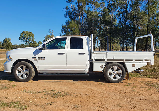 Ozmac Welding Industries welded steel ute tray on RAM 1500